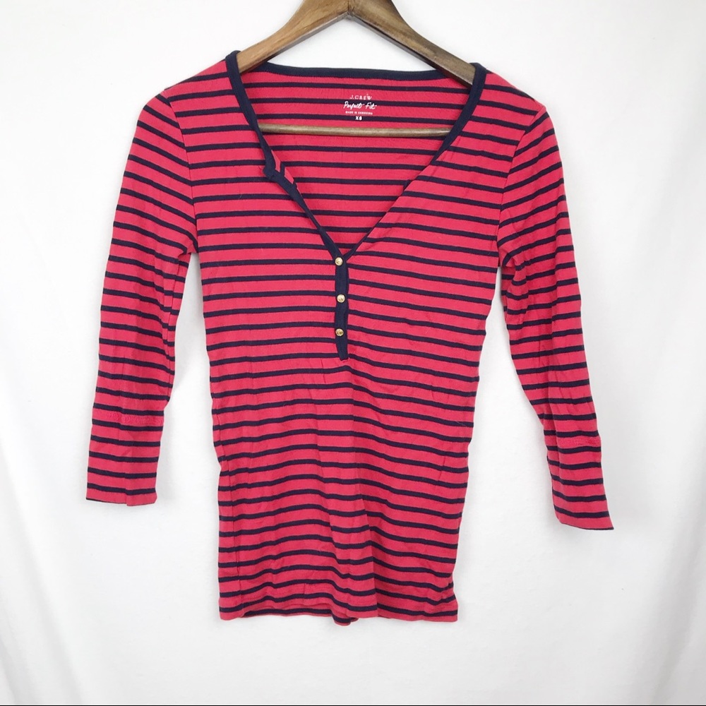 J. Crew Red And Black Stripe Perfect Fit Henley
